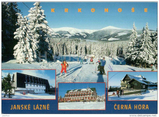Giant Mountains - panorama - ski resort - hotel Cerna bouda - Janske Lazne - Cerna Hora - Krkonose - Czech - used 2001 - JH Postcards