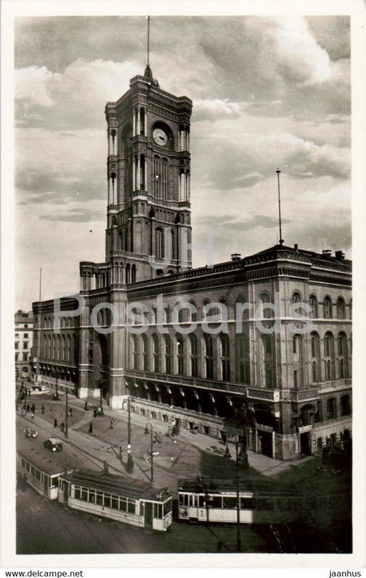 Berlin - Rathaus - tram - town hall - B 54 - old postcard - Germany - unused - JH Postcards