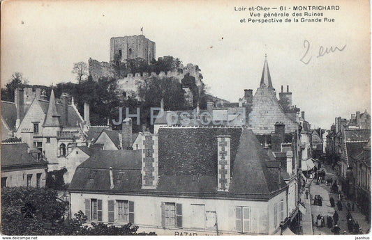 Montrichard - Vue generale des Ruines et Perspective de la Grande Rue - castle ruins - 61 old postcard - France - unused