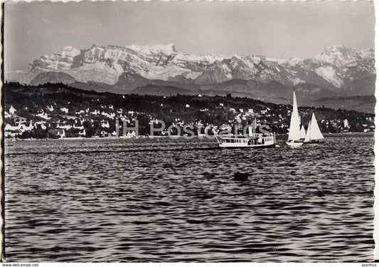 Zurich - Blick auf See und Alpen - sailing boat - 1950 - Switzerland - used - JH Postcards