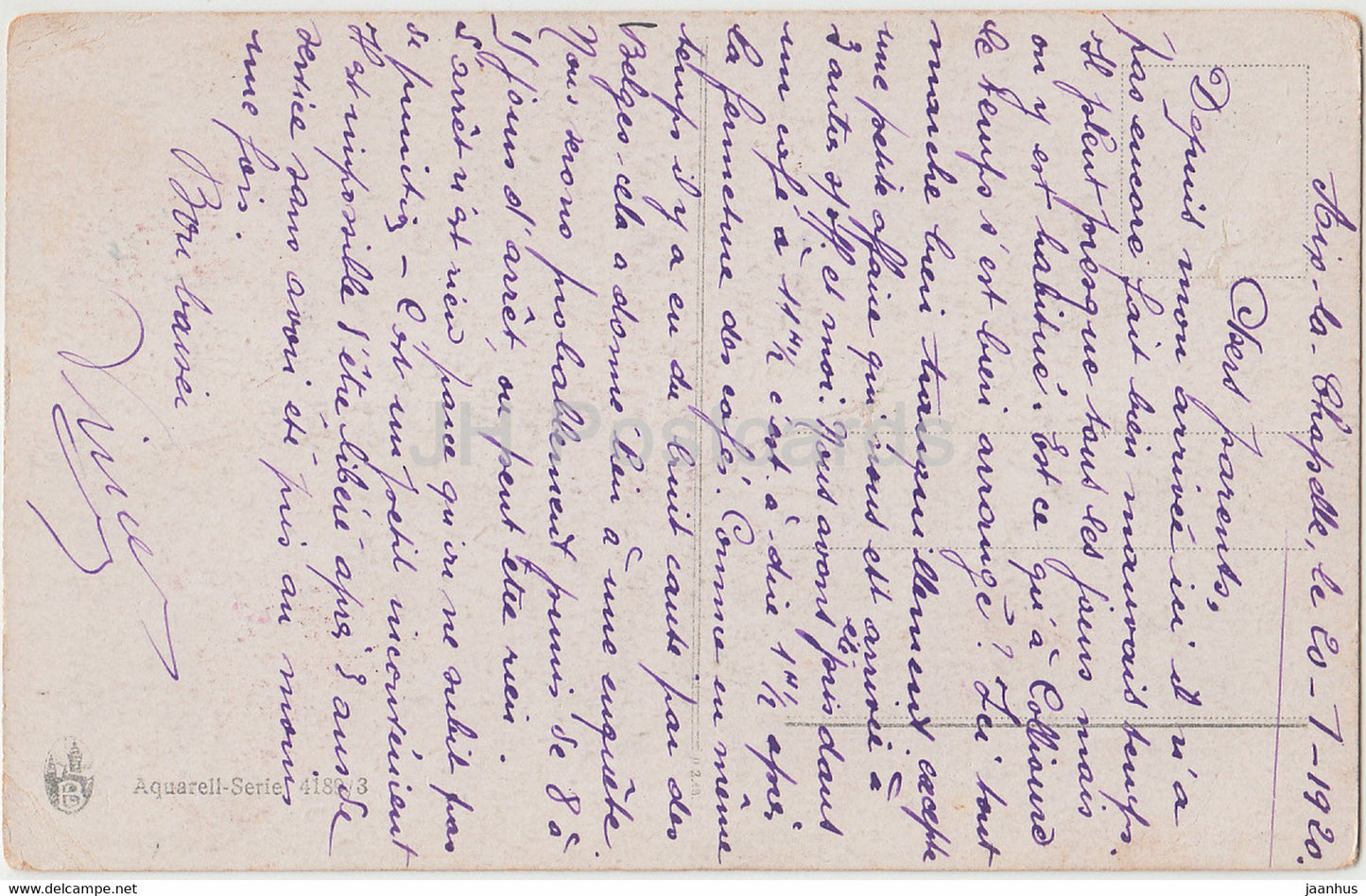 Blumen - Rosen - Aquarell Serie - Illustration - alte Postkarte - 1920 - Frankreich - gebraucht