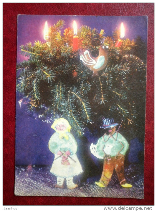 New Year Greeting card - gingerbread - candles - 1976 - Estonia USSR - used - JH Postcards