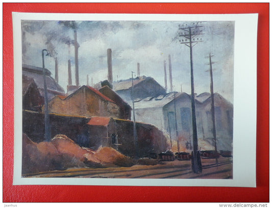 painting by G. Riazhsky . Industrial Landscape , 1930 - russian art  - unused - JH Postcards