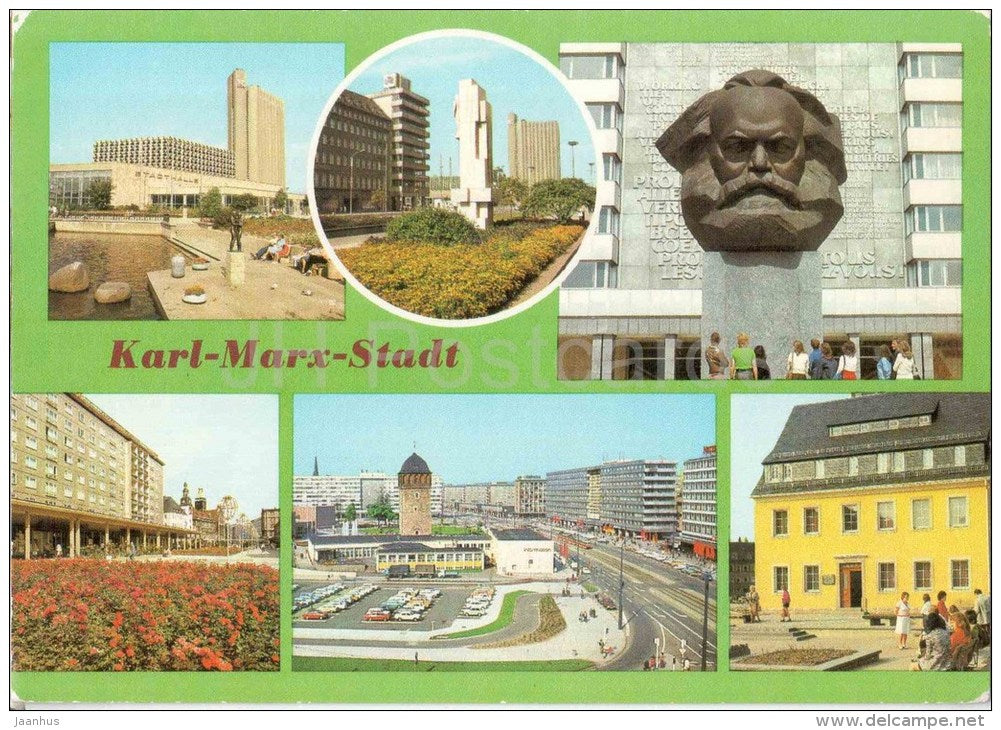 Karl-Marz-Stadt - Stadthalle - hotel Kongress - monument - Rathaus - Germany - 1987 gelaufen - JH Postcards