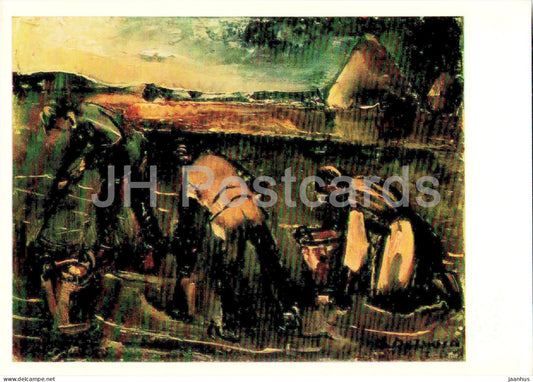 painting by Albert Servaes - Picking Potatoes - Belgian art - Large Format Card - 1974 - Russia USSR – unused – JH Postcards