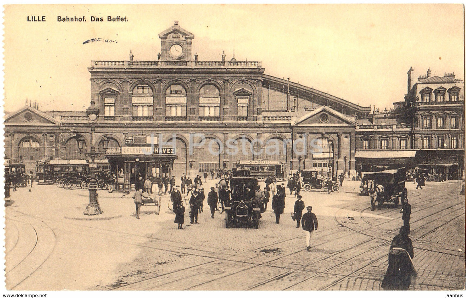 Lille - Bahnhof - Das Buffet - old cars - tram - railway station - Feldpost - old postcard - France - used - JH Postcards