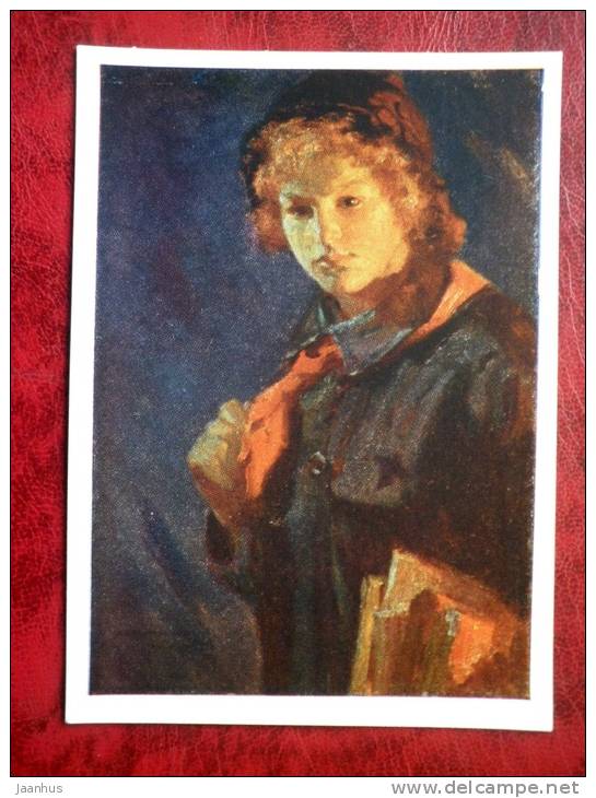 Painting by N. A. Kasatkin - Pioneer with a book , 1926 - russian art - unused - JH Postcards