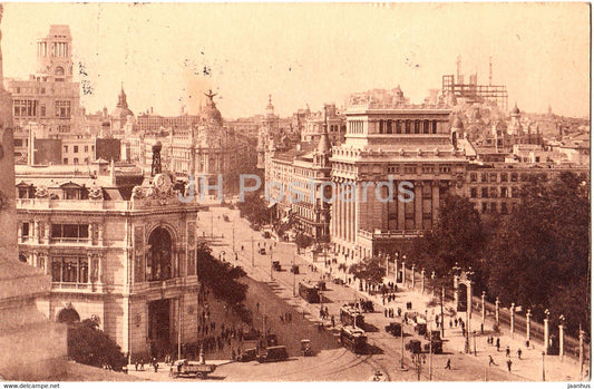Madrid - Calle Alcala - tram - 1 - old postcard - 1929 - Spain - used - JH Postcards