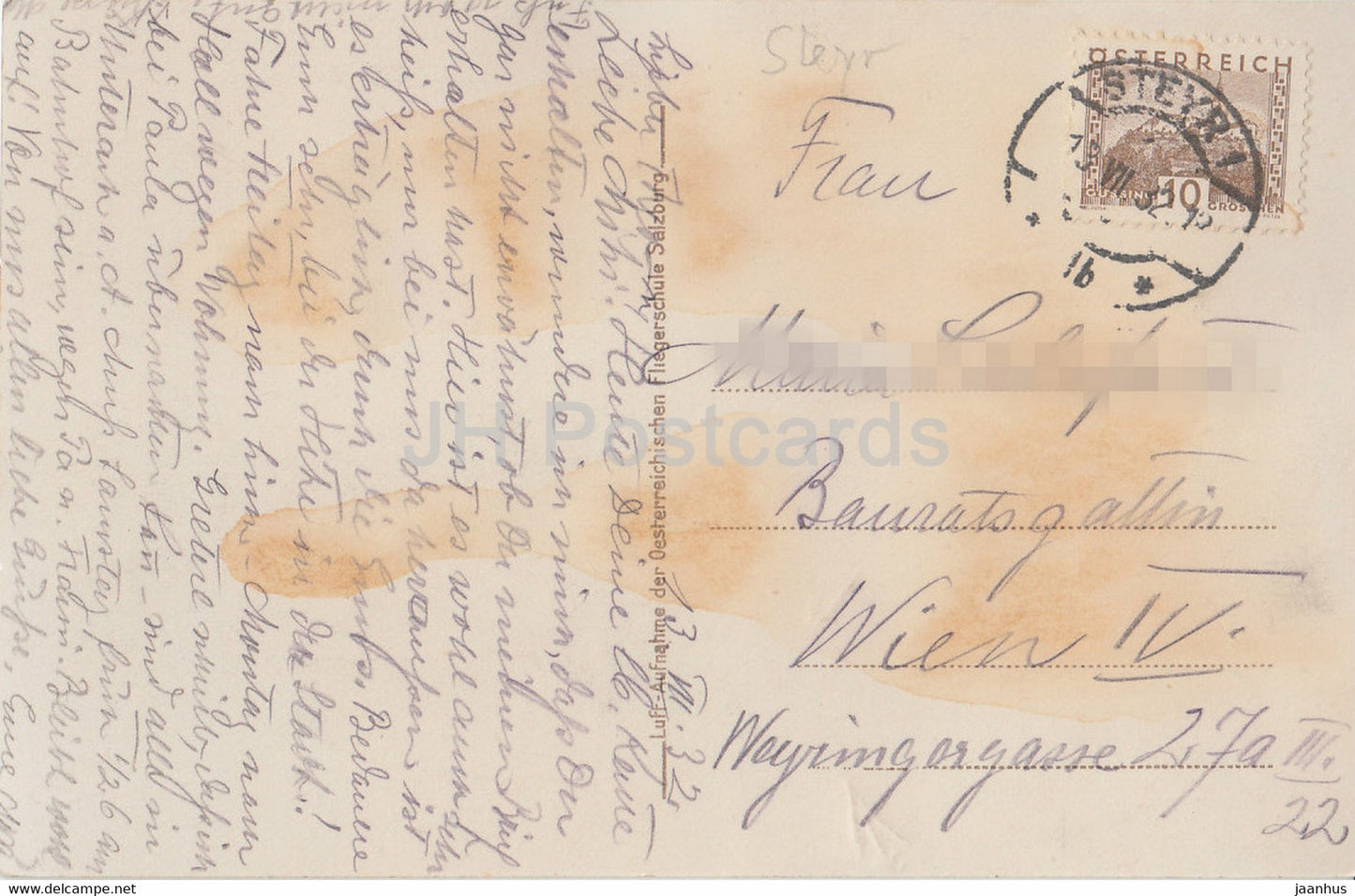Steyr - Fliegeraufnahme 384 - carte postale ancienne - 1932 - Autriche - utilisé