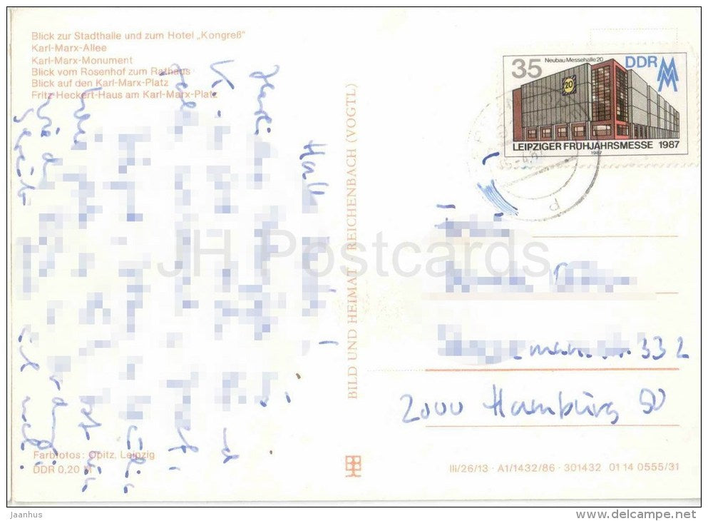 Karl-Marz-Stadt - Stadthalle - hotel Kongress - monument - Rathaus - Germany - 1987 gelaufen - JH Postcards