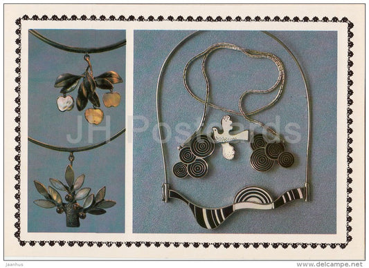 necklace Apples and Paysage - Modern art of Russian Jewelers - 1985 - Russia USSR - unused - JH Postcards
