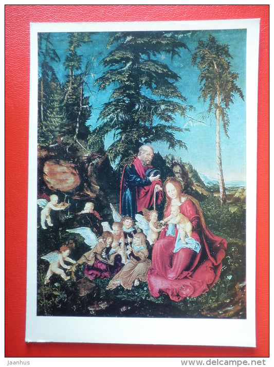painting by Lucas Cranach the Elder . Rest on the Flight into Egypt - german art - unused - JH Postcards