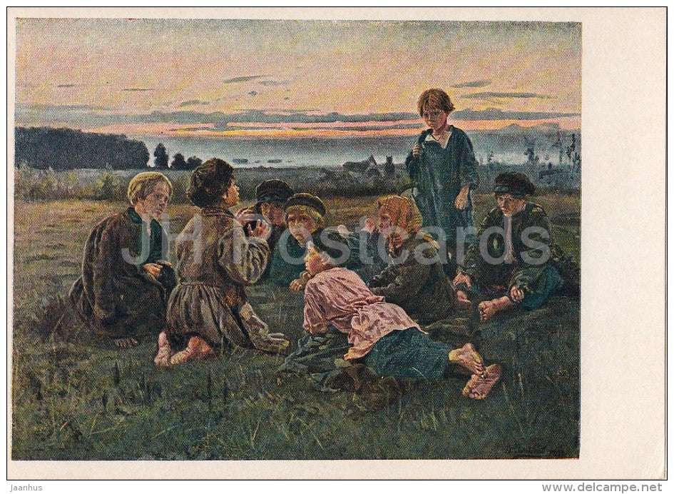 painting by V. Makovsky - Night , 1879 - boys - Russian art - 1953 - Russia USSR - unused - JH Postcards