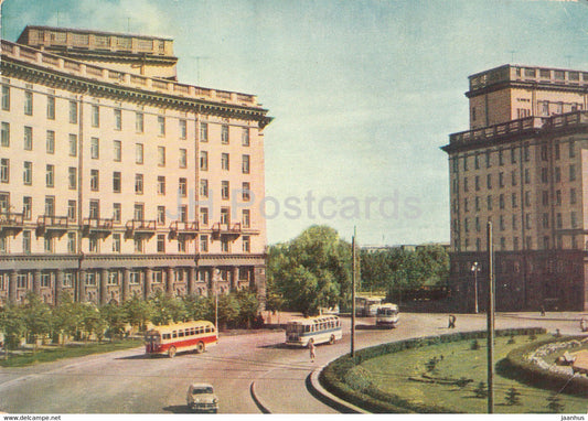 Leningrad - St Petersburg - Komsomol Square - bus - 1962 - Russia USSR - unused - JH Postcards