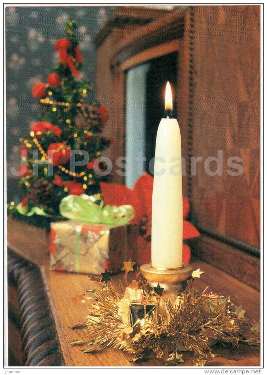 Christmas Greeting Card - candle - christmas tree - gifts - Estonia - used in 1995 - JH Postcards