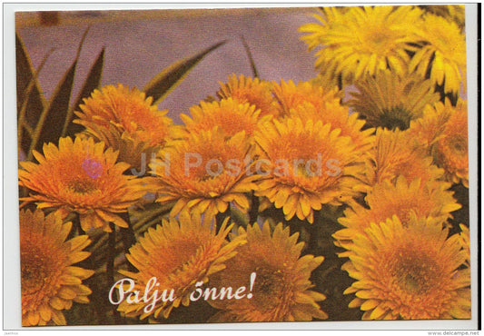 mini Birthday greeting card - yellow flowers - 1988 - Estonia USSR - unused - JH Postcards
