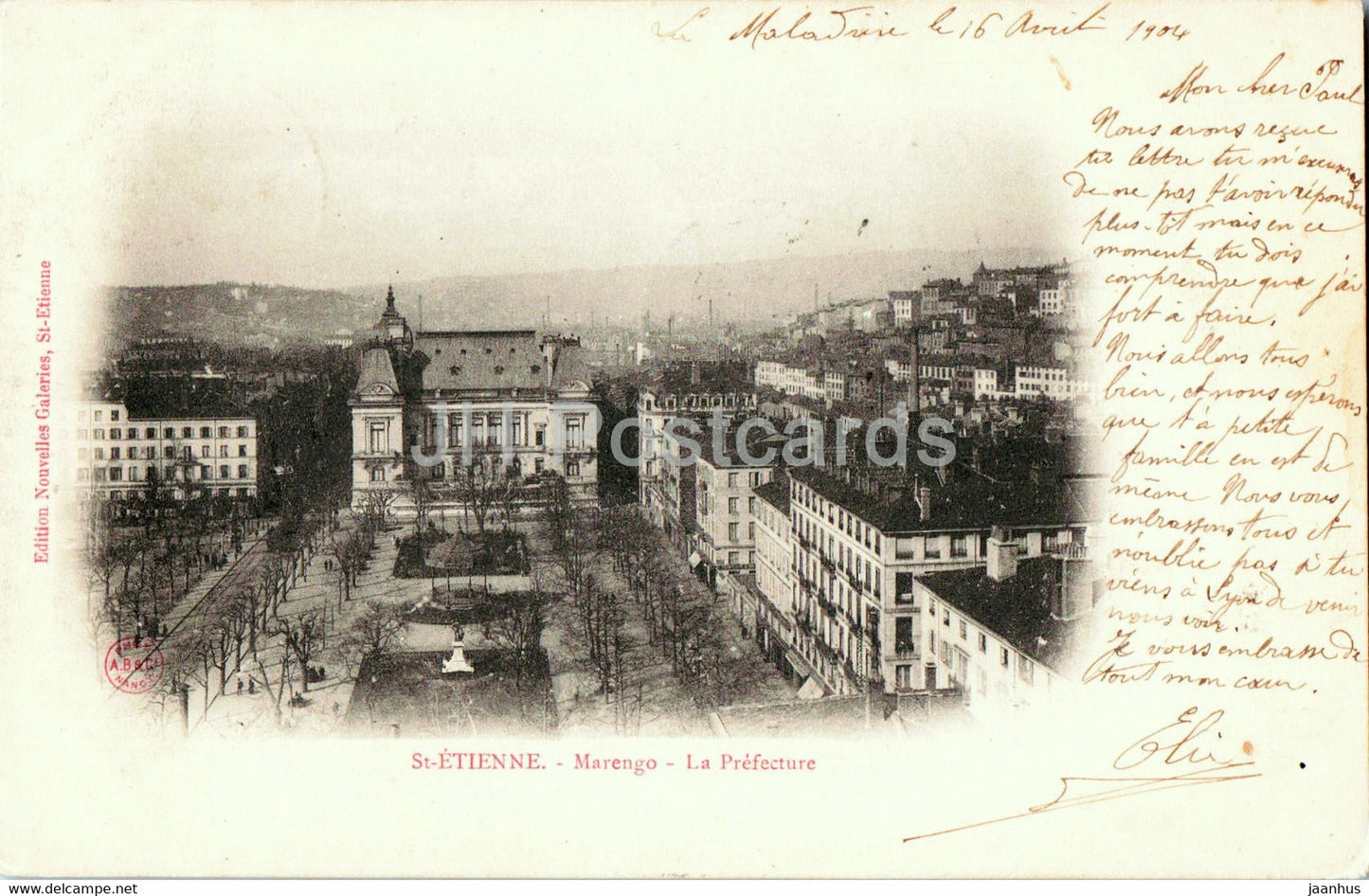 St Etienne - Marengo - La Prefecture - old postcard - 1904 - France - used - JH Postcards