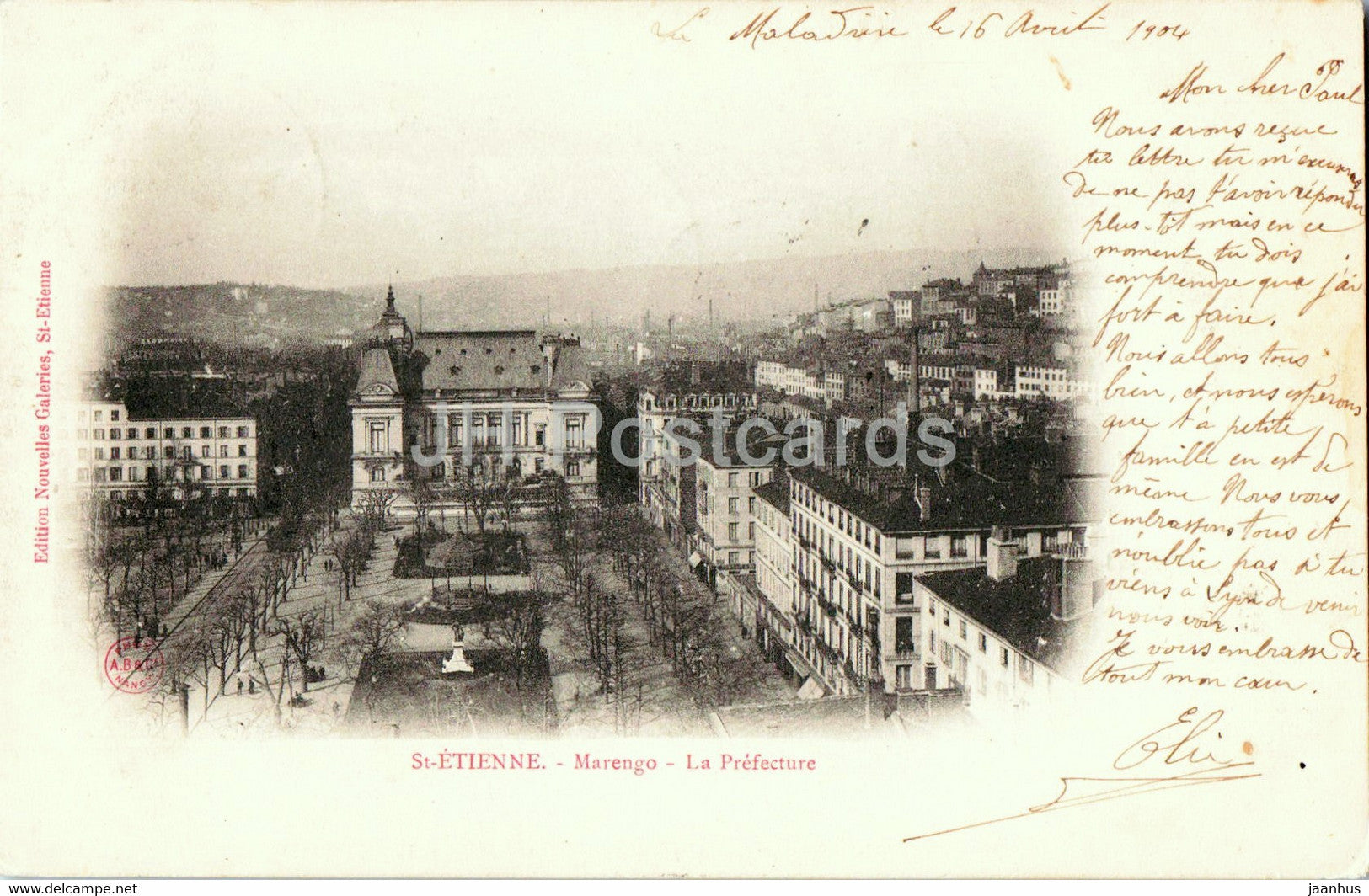 St Etienne - Marengo - La Prefecture - old postcard - 1904 - France - used - JH Postcards