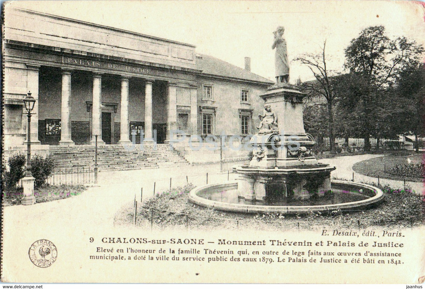 Chalons sur Saone - Monument Thevenin et Palais de Justice - 9 - old postcard - 1917 - France - used - JH Postcards