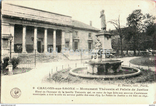 Chalons sur Saone - Monument Thevenin et Palais de Justice - 9 - old postcard - 1917 - France - used - JH Postcards