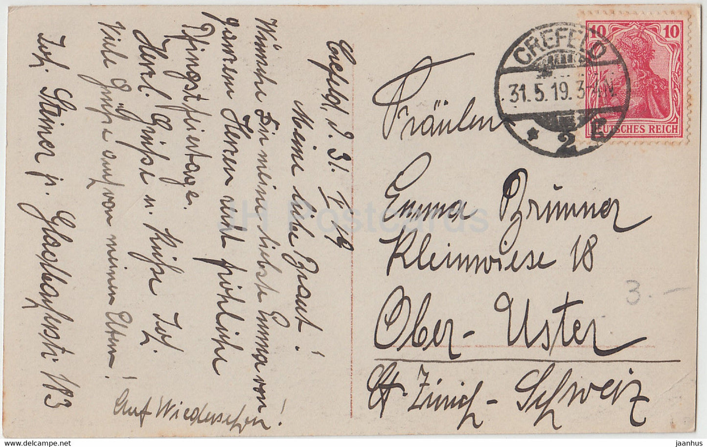 Carte de vœux de Pentecôte - Innige Grusse zum pfingstfest - HB 7483/1 - garçon - carte postale ancienne - 1919 - Allemagne - utilisé