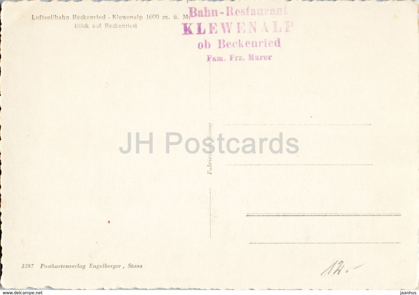 Luftseilbahn Beckenried Klewenalp 1600 m - téléphérique - 3397 - carte postale ancienne - Suisse - inutilisée