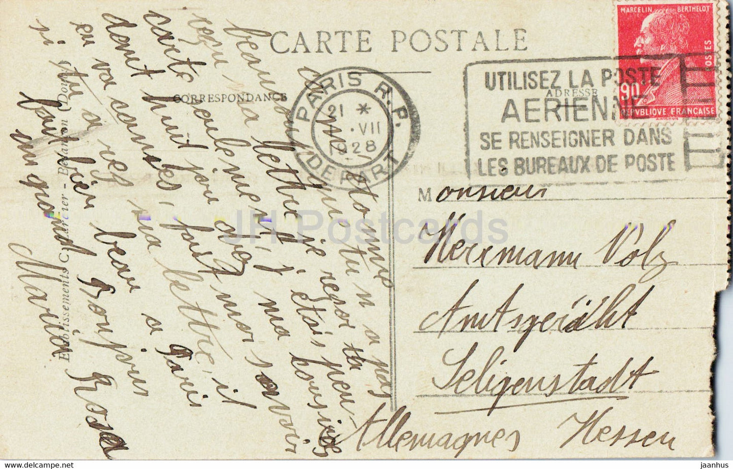 L'Isle sur le Doubs - Cites Meiner - carte postale ancienne - 1928 - France - occasion