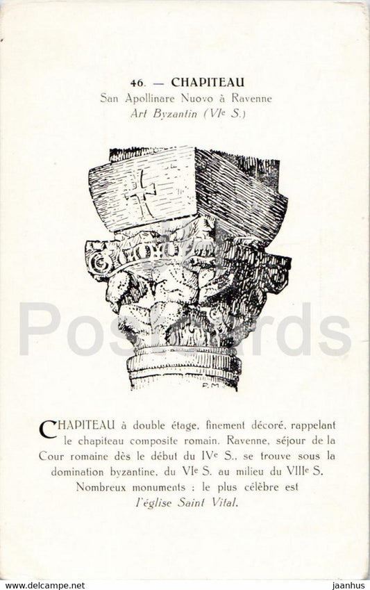 Chapiteau - San Apollinare Nuovo a Ravenne - Art Byzantin - architecture - 46 - old postcard - France - unused - JH Postcards
