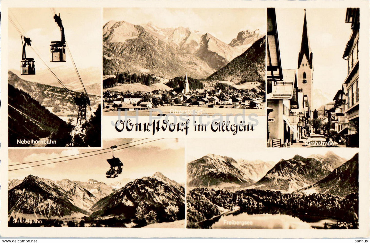 Oberstdorf im Allgau - Nebelhornbahn - Kirchstrasse - Sesselbahn - cable car - old postcard - 1953 - Germany - used - JH Postcards