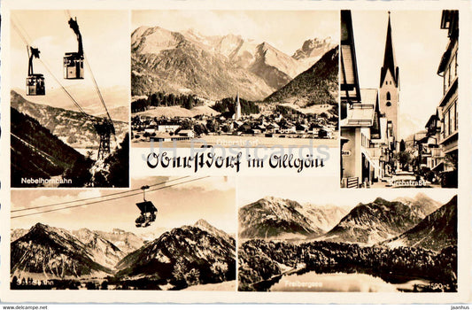 Oberstdorf im Allgau - Nebelhornbahn - Kirchstrasse - Sesselbahn - cable car - old postcard - 1953 - Germany - used - JH Postcards