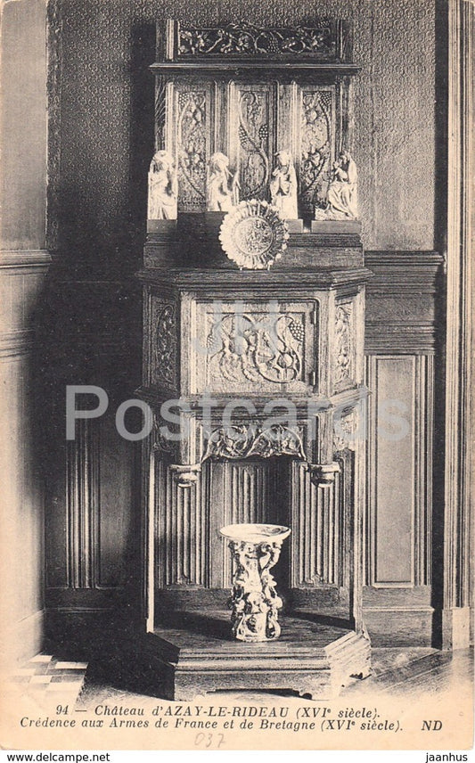 Chateau d' Azay Le Rideau - Credence aux Armes de France et de Bretagne - castle - 94 - old postcard - France - unused