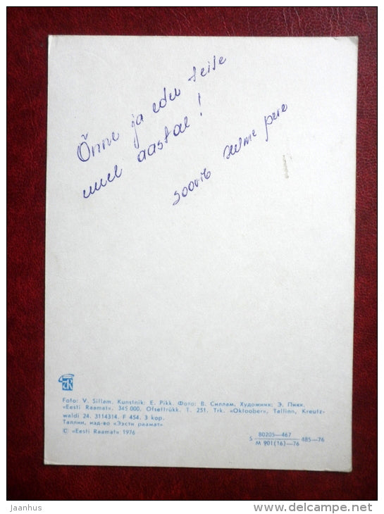 New Year Greeting card - gingerbread - basket with apples - 1976 - Estonia USSR - used - JH Postcards