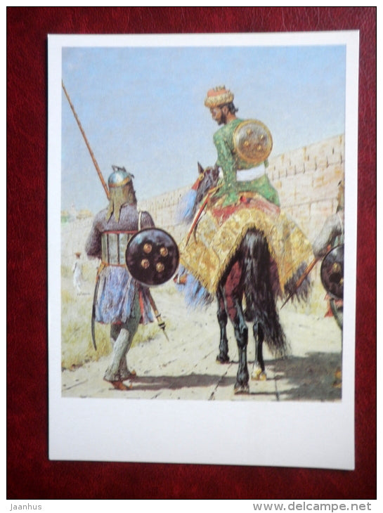 painting by Vasily Vereshchagin , horseman-warrior in Jaipur , 1881-1883 - horse - soldier - russian art - unused - JH Postcards