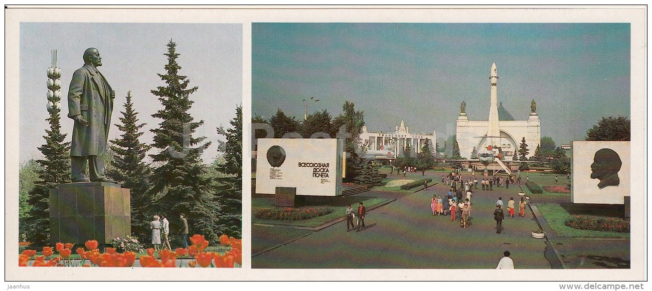 Lenin monument in front of Central Pavilion - Indrusty Square - plane - VDNKh - Moscow - 1986 - Russia USSR - unused - JH Postcards