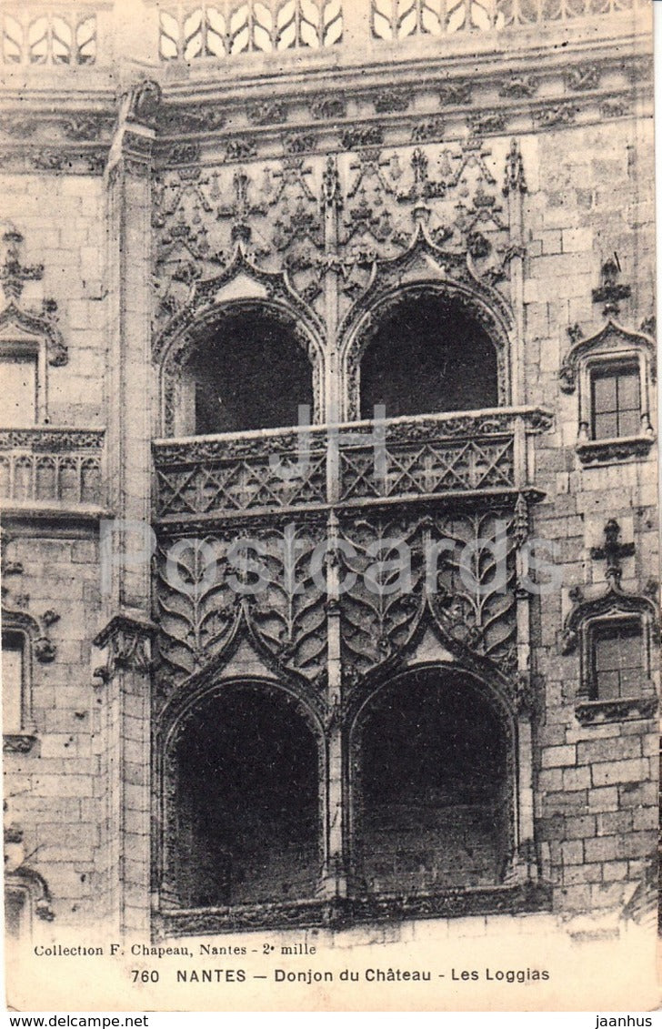 Nantes - Donjon du Chateau - Les Loggias - castle - 760 - old postcard - 1917 - France - used - JH Postcards