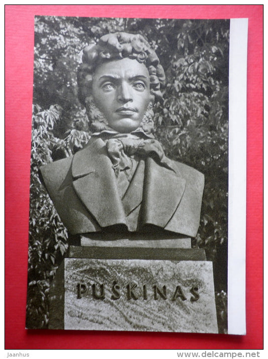 sculpture by B. Vysniauskas - russian poet A. Pushkin . 1955 - Monumental Sculpture - 1961 - Lithuania USSR - unused - JH Postcards