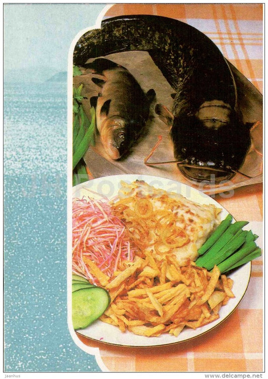 fish in sour cream - carp - catfish - Fish Dishes - cuisine - 1990 - Russia USSR - unused - JH Postcards