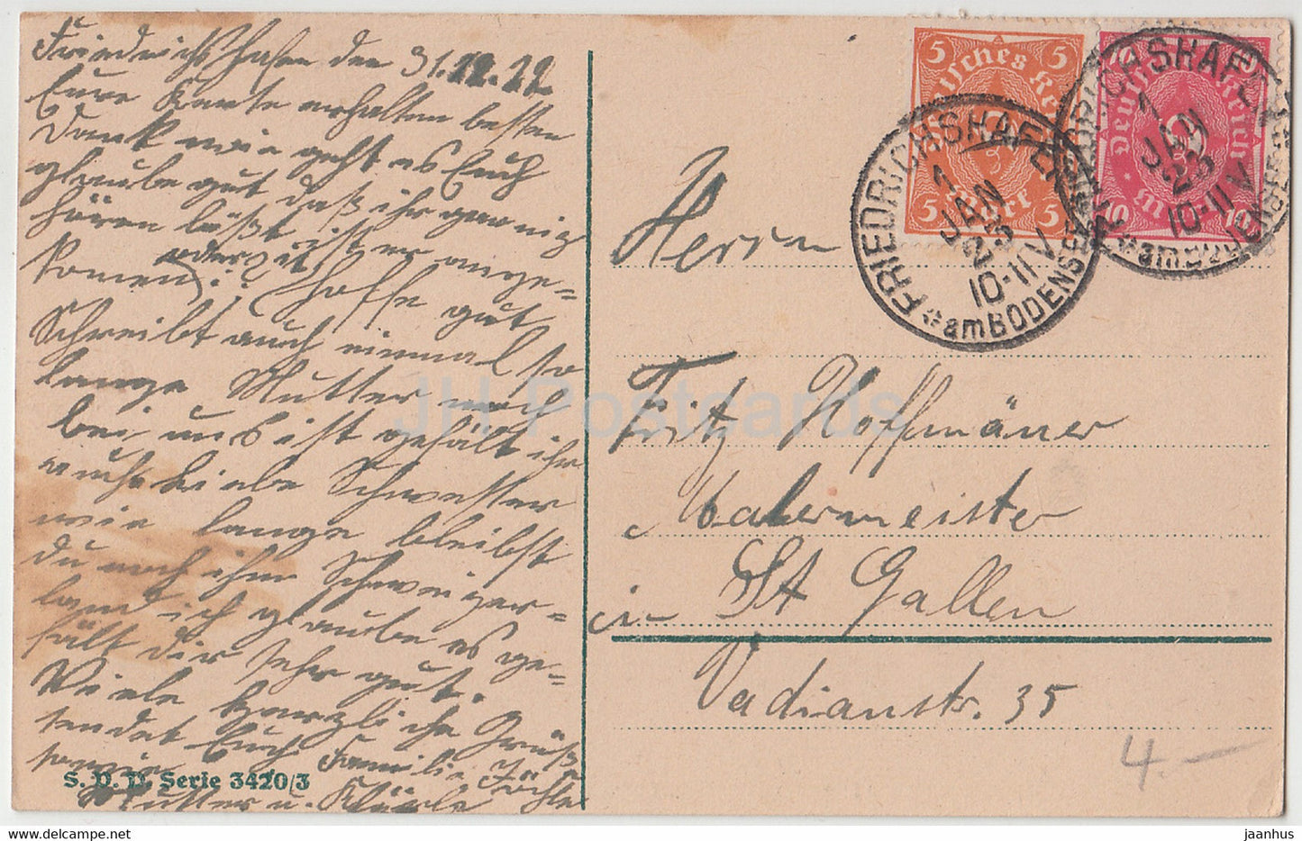 Carte de vœux du Nouvel An - Ein Gluckliches neues Jahr - oiseaux - mésange bleue - SVD - carte postale ancienne - 1923 - Allemagne - utilisé