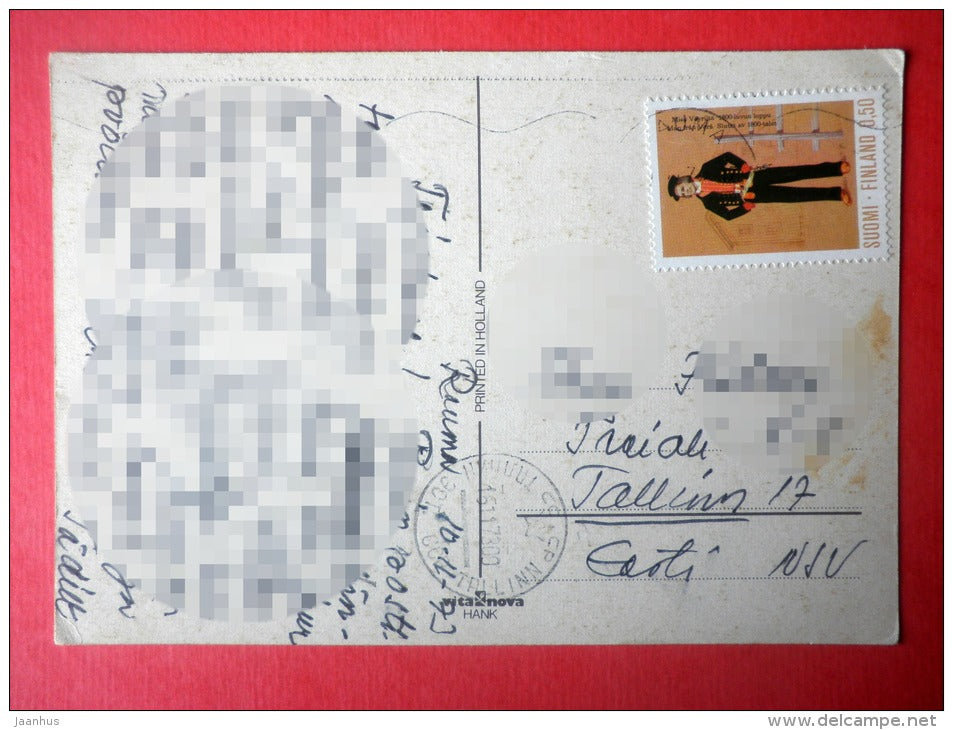 illustration by L. Dobon - girl painting nails - Holland - sent from Finland Rauma to Estonia USSR 1973 - JH Postcards