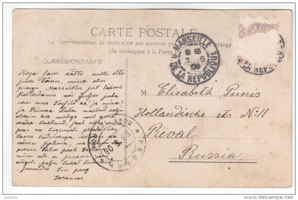 Chateau d'If effet de soleil en mer - If Castle - sent to Tsarist Russia Revel , Estonia in 1908 - France - used - JH Postcards