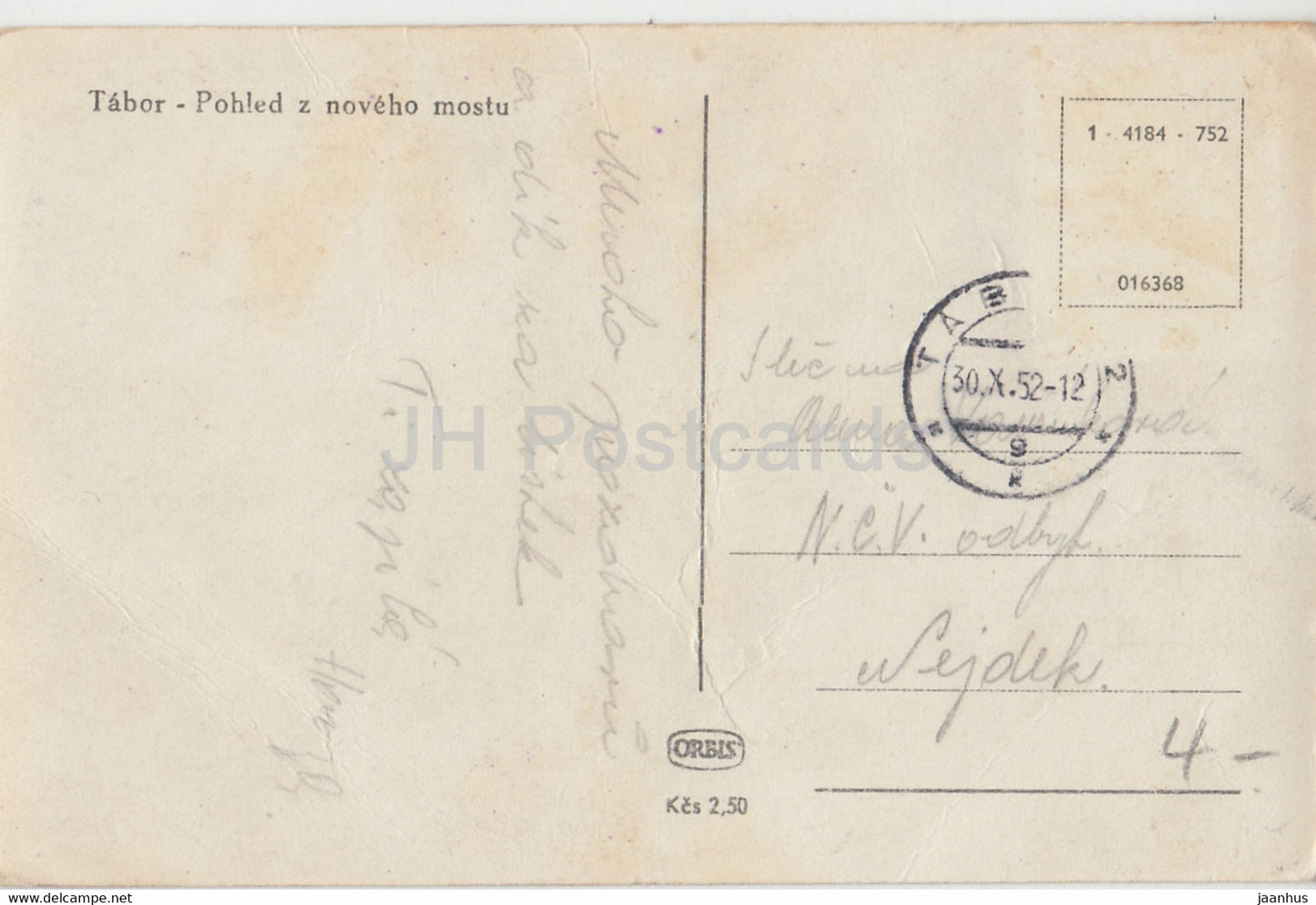 Tabor - pohled z noveho mostu - old postcard - 1952 - Czechoslovakia - Czech Republic - used