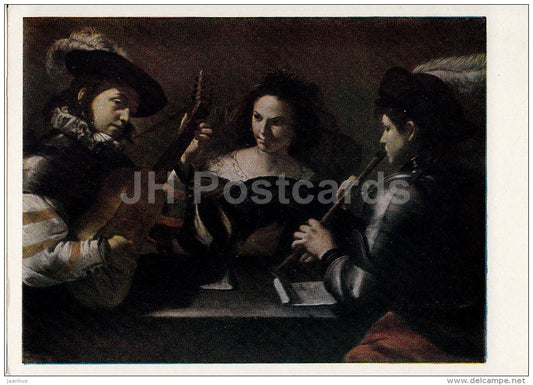 painting by Mattia Preti - Concert - guitar - pipe - Italian art - 1961 - Russia USSR - unused - JH Postcards