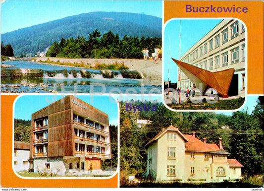 Buczkowice - Bystra - Rzeka Zylica - Szkola Podstawowa - Primary School - river - multiview - Poland - unused - JH Postcards