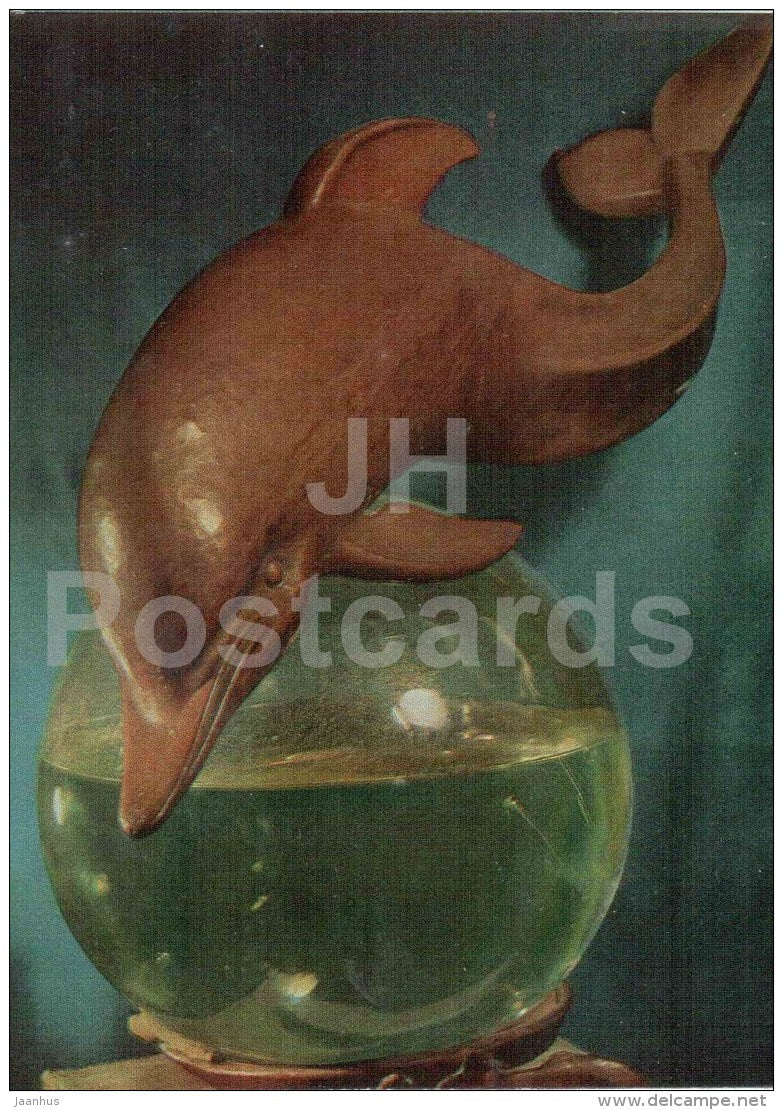 figures by Y. Yefimov - Dolphin , 1935 - copper - glass - russian art - unused - JH Postcards