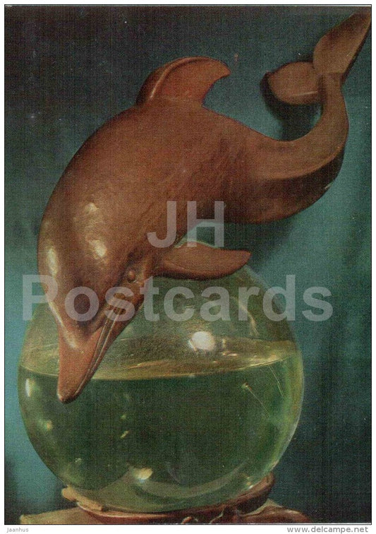 figures by Y. Yefimov - Dolphin , 1935 - copper - glass - russian art - unused - JH Postcards