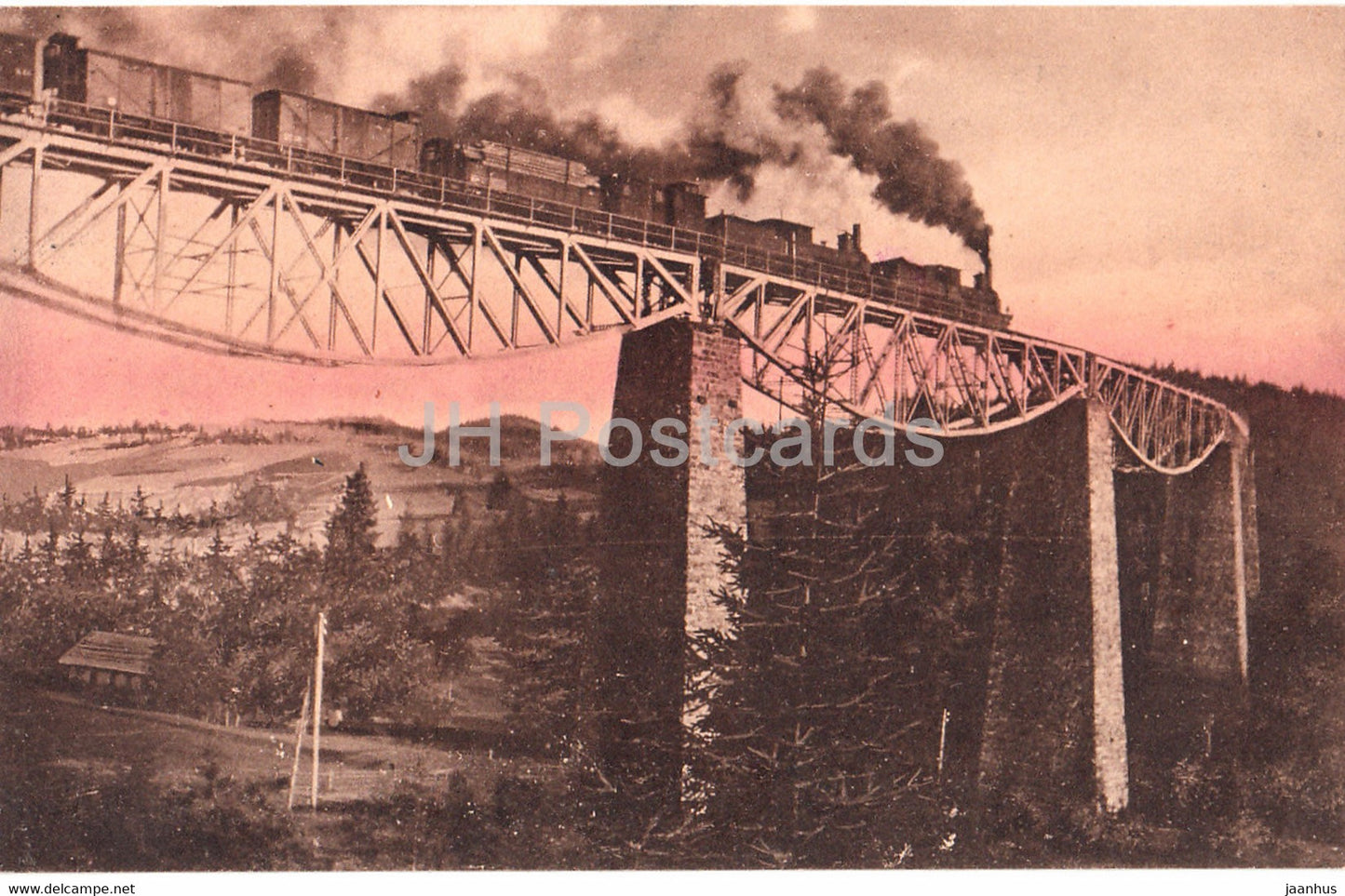 Railway Bridge - train - Ser 81 - old postcard - 1910 - Poland - unused - JH Postcards