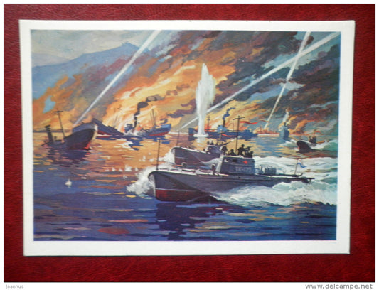 Moto torpedo boats attack - by G. Sotskov - soviet warship - WWII - 1979 - Russia USSR - unused - JH Postcards