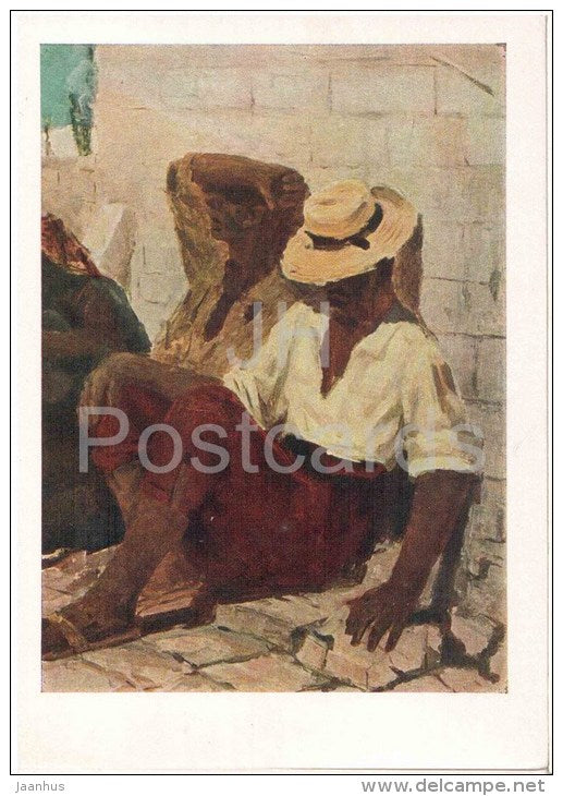 painting by V. Igoshev - Unemployed in Istanbul , 1959 - russian art - unused - JH Postcards