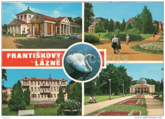 Frantiskovy Lazne - spa - architecture - town views - swan - Czechoslovakia - Czech - unused - JH Postcards