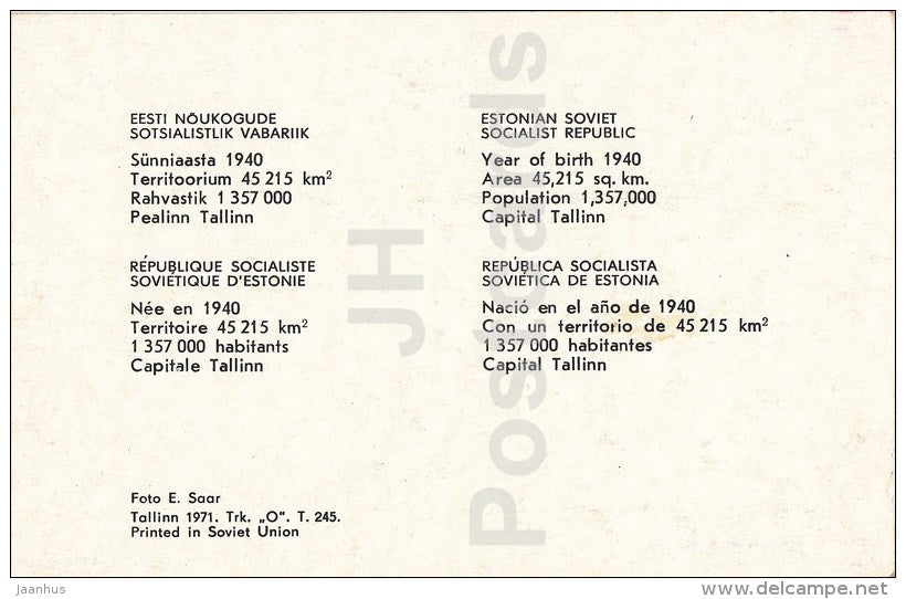 Old Town Buildings - Tallinn - 1971 - Estonia USSR - unused - JH Postcards